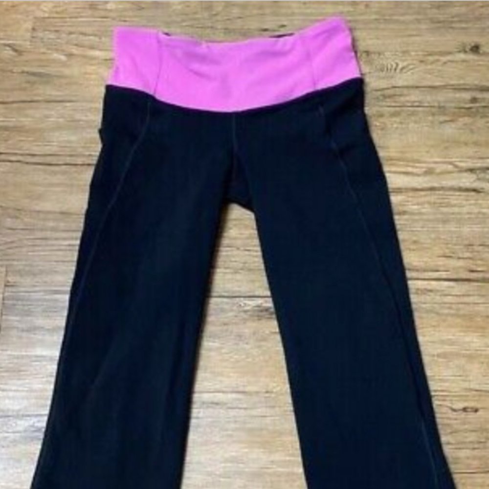 Lululemon black Leggings womens Stretch Yoga Run Pink capri sz 8